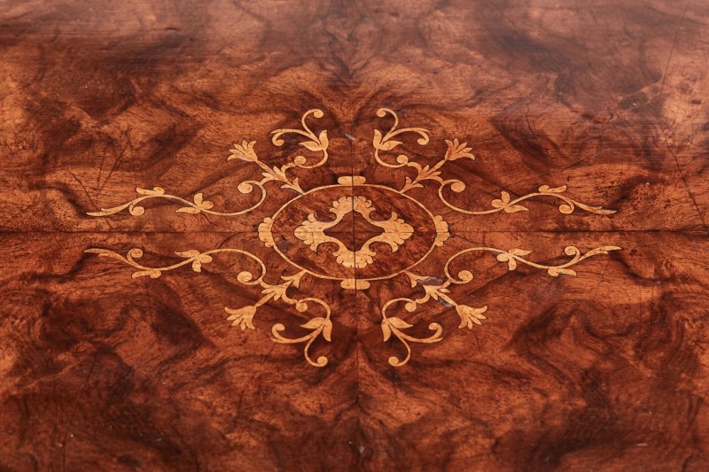 Outstanding Early Victorian 19th Century Inlaid Burr Walnut Writing or Sewing Table - Image 17